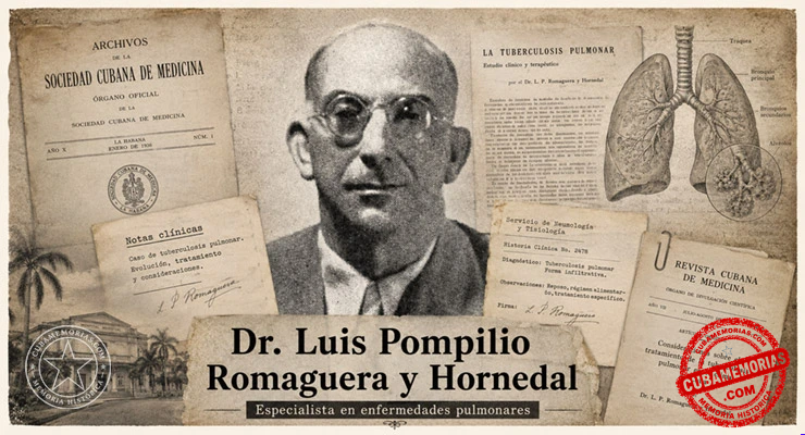 Collage del doctor Luis Pompilio Romaguera y Hornedal, médico cubano especialista en enfermedades pulmonares y tuberculosis.