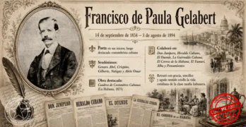 Collage biográfico de Francisco de Paula Gelabert, escritor costumbrista cubano del siglo XIX.