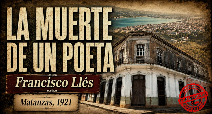 Composición sobre Francisco Llés con el edificio de América y Río, en Matanzas, donde murió en 1921.