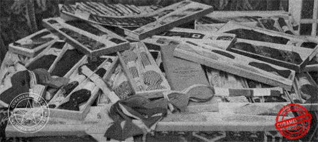Muestrario de corbatas producidas en la fábrica de José Arregui Alonso en Camajuaní, hacia 1929.