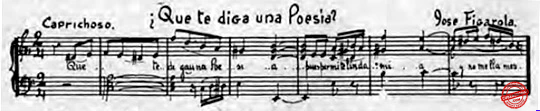 Fragmento de la partitura de “¿Qué te diga una poesía?”, capricho musical de José Figarola.