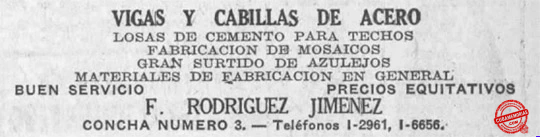 Anuncio publicitario de F.  Rodríguez Jiménez en julio de 1927.