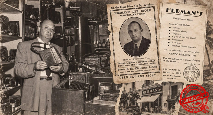 Herman Weinberg en el interior de Herman’s Store, Prado 256, La Habana