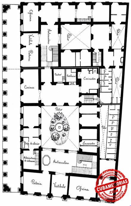 Plano de la planta baja del Palacio de Aldama en La Habana, reproducido en 1946 a partir de planos de 1875.
