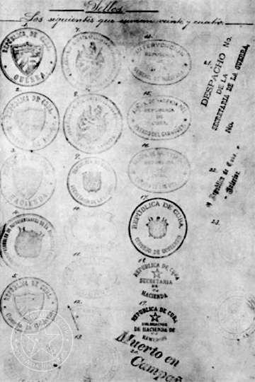 Sellos usados por autoridades y oficinas revolucionarias de Cuba durante la Guerra de Independencia de 1895