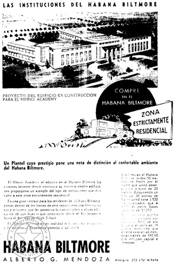 Proyecto arquitectónico del edificio de Merici Academy en Habana Biltmore, publicado en 1947.